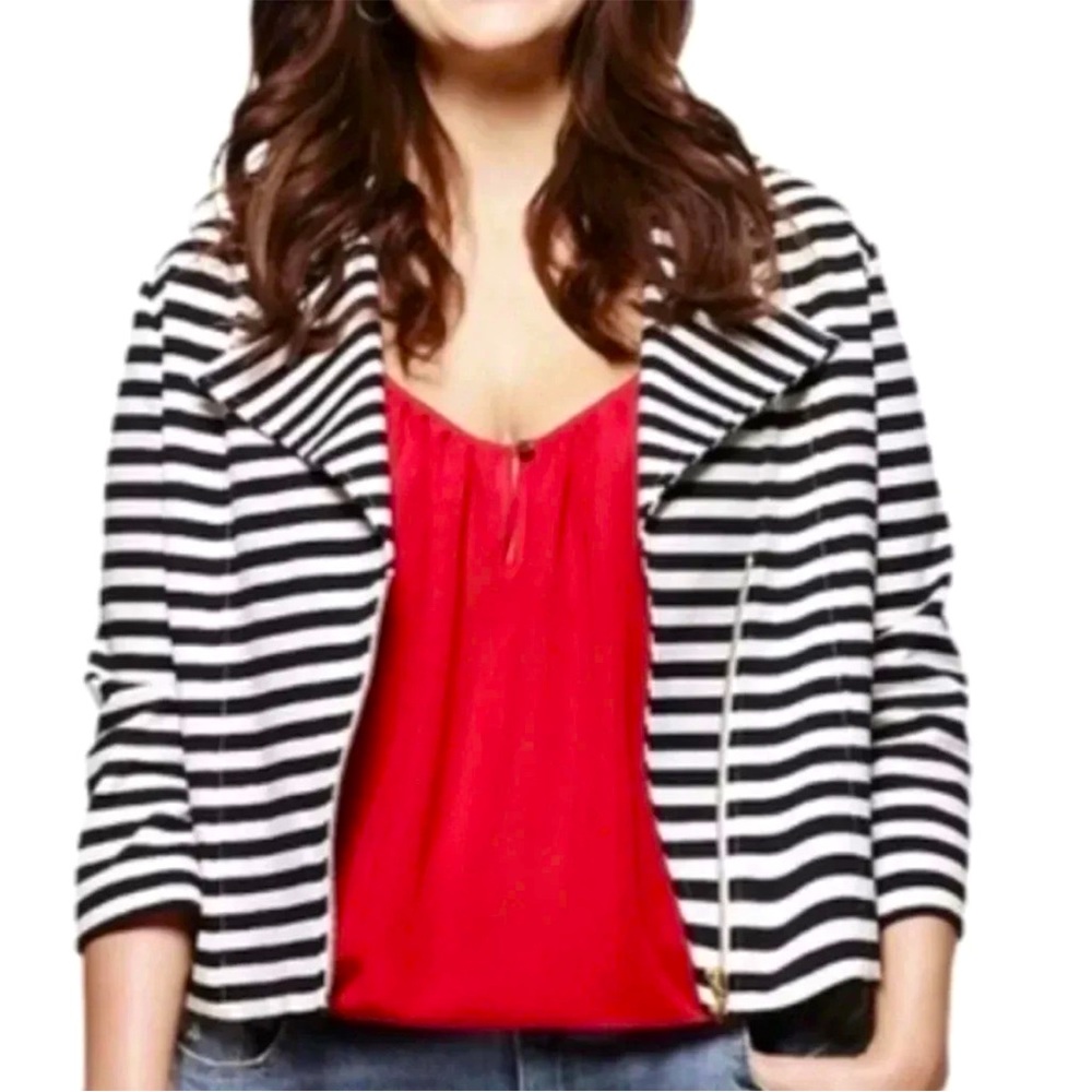 Lane Bryant Navy & White Striped Moto Jacket Sz 26